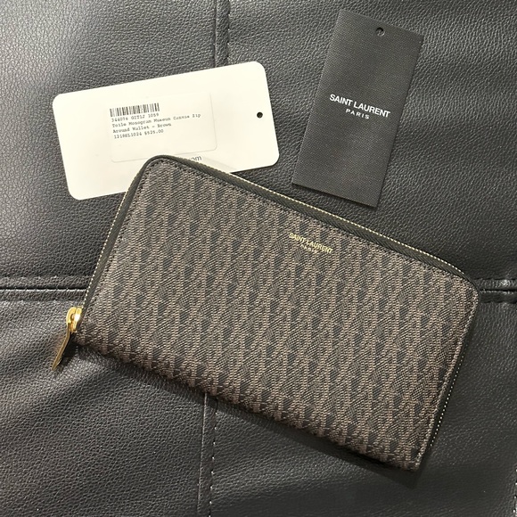 SAINT LAURENT YSL TOILE MONOGRAM MUSEUM LEATHER ZIP AROUND WALLET - Picture 1 of 8
